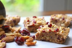 some granola bars with nuts and dried cranberries