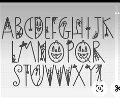 an alphabet with halloween faces on it and the letters are drawn in different ways to spell out