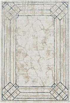 a beige rug with blue trimmings on it