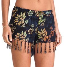 Indah Playa Fringe Shorts. Photo On Model Is To Show The Fit. Fun Shorts For Summer Multicolor Beachy Bottoms For Festival, Short Beach Pants For Beach Season, Beachy Black Bottoms For Beach Season, Black Tropical Bottoms For Summer, Black Bohemian Shorts For Summer, Black Tropical Shorts For Summer, Black Tropical Style Shorts For Summer, Tropical Black Shorts For Summer, Hippie Bottoms For Summer Day Out