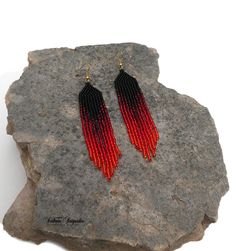 Black red Ombre Long dangle earrings Statement Dainty Elegant | Etsy Red Seed Bead Earrings, Black To Red Ombre, Red Bead Earrings, Seed Bead Jewelry Patterns, Red Ombre, Long Dangle Earrings, Earrings Red, Bead Jewelry, Earrings Statement