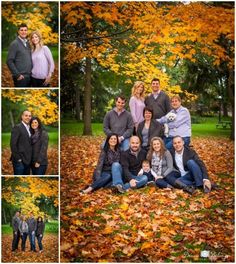 a group of people posing for a photo in the leaves