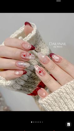 Korean Christmas Nails, Character Nails, Nails Box, Red Christmas Nails, Nail Box, Manicure Ideas, Dream Nails