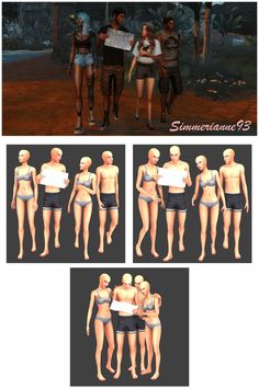 several different images of people in swimsuits and shorts, with the same image on them