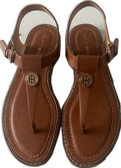 Tommy Hilfiger Flip Flops For Beach In Summer, Tommy Hilfiger Leather Sandals With Round Toe, Tommy Hilfiger Sandals, Flat Sandals For Women, New Flat, Hilfiger Shoes, Asics Running Shoes, Gold Medallion, Tommy Hilfiger Shoes