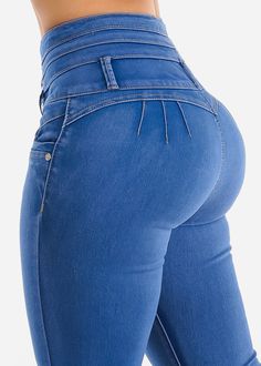 Super High Waisted Levantacola Skinny Jeans Royal Sand Wash Fitted High-waisted Jeans With Hip Pockets, Stretch High-waisted Blue Jeans, High Waist Pull-on Blue Jeans, Tight High Waist Blue Jeans, Tight High-waist Blue Jeans, Dress Appropriately, Dressy Tops, Stretchy Material, New Wardrobe