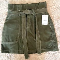 Women’s Size 4, Olive Green Free People High Waisted Skirt! New With Tags. Belted Mini Cargo Skirt For Spring, Casual Belted Skirt, Green Utility Skirt For Spring, Cotton Belted Skirt, Green Utility Mini Skirt For Spring, Casual Belted Cargo Skirt For Summer, Casual Belted Skort For Spring, Spring Utility Style Belted Skirt, Casual Belted Skirt Bottoms