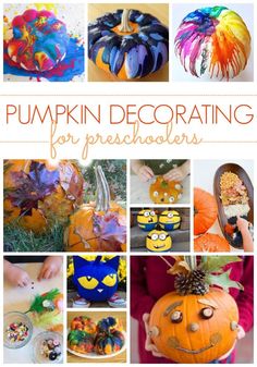 pumpkin decorating for preschoolers with pictures of pumpkins and other decorations on them