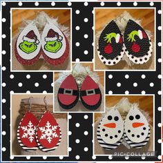 Christmas Earrings - Discover Your Desire - Act quickly or you might missed it. Visit for more! Earrings Cricut, Grinch Earrings, Cricut Leather, Cricut Earrings, Santa Belt, Snowman Earrings, Santa Belts, Diy Leather Earrings, Bow Ideas