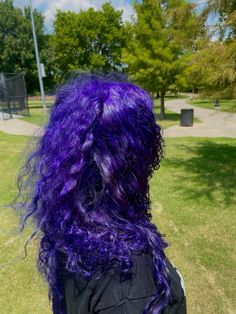 Neon Lavender Hair, Neon Curly Hair, Dark And Light Purple Hair, Blue Purple Black Hair, Purple Alt Hair, Dark Purple Hair Curly, Purple Goth Hair, Purple Highlights Curly Hair, Dark Purple Curly Hair