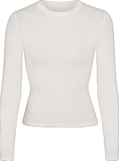 Fitted White Long Sleeve Shirt, Fitted Long Sleeve Basic T-shirt, White Long Sleeve T-shirt Comfortable Fit, Tight White Long Sleeve, Cream Top Outfit, Fitted Long Sleeve Shirt Y2k, Cream Tops, Breathable Fabric, Everyday Wear