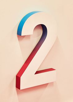 the number two is made up of red, blue and white paper