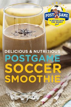 delicious and nutritious postgame soccer smoothie is on the table with bananas