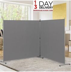 a room divider with the words 1 day delivery on it