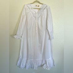 Nwt Vintage Victoria’s Secret Long Sleeve Nightgown Size L Front Lace Detailing Halfway Button Down V-Neck Long Sleeves With Ruffle Trim 100%Cotton White Nightgown With Lace Trim For Overnight, White Nightgown With Lace Trim, White Lace Trim Nightgown For Overnight, White Long Sleeve Nightgown For Daywear, Victoria's Secret Daywear Dress With Lace Trim, Victoria's Secret Lace Trim Day Dress, Victoria's Secret Lace Trim Dresses For Daywear, Victoria's Secret White Sleepwear For Wedding Night, Victoria's Secret Feminine Nightgown For Wedding Night