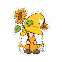 Yellow Gnome Sunflower Sticker Bachelorette Party Funny, Sunflower Sticker, White Stickers, Sticker Pack, Stickers Packs, Glossy Paper, Sticker Art, Print Stickers, Laptop Decal