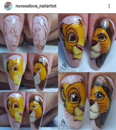 Lion King Nails, Iconic Nails, Nails Disney, Minion Nails, Disney Acrylic Nails, Cartoon Nails, Funky Nail Art, Nail Drawing