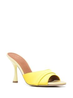 95mm sculpted heeled mules from Malone Souliers featuring banana yellow, calf leather, satin trim, pointed toe, open toe, crossover strap detail, branded leather insole and high sculpted heel. This item is in size 37 and the color is Yellow Banana Yellow, Malone Souliers, Latest Fashion Design, Travel Tote Bag, Crossbody Tote Bag, Moon Boots, Sandals Brands, Crossbody Tote, 4 In 1