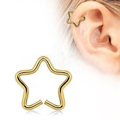 Gold Star Shaped Cartilage Earring | Fashion Hut Jewelry Star Tragus Piercing, Tragus Gold, Upper Ear Piercing, Captive Bead Ring, Faux Piercing, Helix Piercing Jewelry, Cartilage Piercings, Piercing Cartilage, Cartilage Jewelry