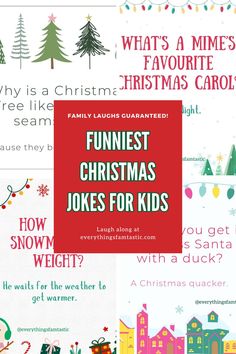 christmas cards with the words funniest christmas jokes for kids