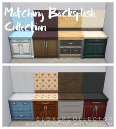 the kitchen cabinets are different colors and sizes