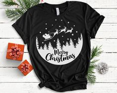 Black Christmas Shirts To Cricut, Christmas Tshirts Vinyl Zazzle, Vynil Christmas Shirt, Black Christmas Shirts Vinyl, Christmas T Shirt Design, Winter Svg, Christmas Scene, Unisex Gifts, Svg Christmas