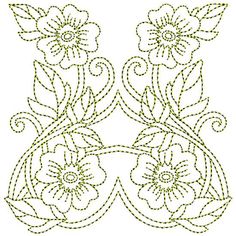 an embroidered design with flowers and leaves