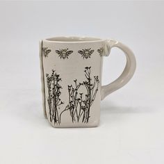 Bee Mug Earthen Vessel Gallery Pottery Bee, Bee Mug, Handcrafted Pottery, Bee Theme, White Glaze, Hand Built, Glaze, Dishwasher Safe, How To Find Out