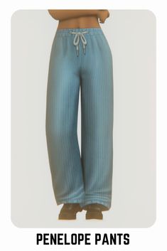 an image of a person wearing blue pants with the words penelope pants on it