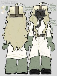 a drawing of two people with gas masks on their heads and beards, one is wearing