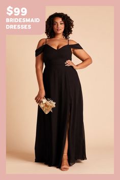 This bridesmaid dress boasts two distinct personalities: soft & romantic, modern & minimal. Thanks to the super smart detachable sleeves, your bridal squad can rock the look that makes them feel authentic while still holding true to your wedding-day vision. With the draped sleeves, it lends a pretty and romantic vibe but without it, the dress transforms to a classic and minimal V-neck with spaghetti straps. Whichever way, the dress is a standout choice for your best supporting ladies. Black Aline Bridesmaid Dresses, Black Bridesmaid Dress Curvy, Dark Charcoal Bridesmaid Dresses, Black Maid Of Honor Dress Long Plus Size, Infinity Bridesmaid Dress Black, Casual Black Bridesmaid Dress, Plus Size Bridesmaid Dresses Long, Black Chiffon Bridesmaid Dresses, Black Bridesmaid Dresses Long