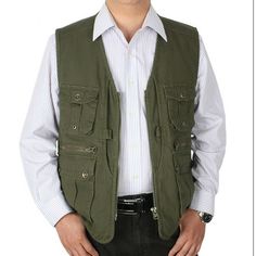 Please note this is in Asian sizing. Please check the measurements carefully before making a purchase. We suggest you buy one or two sizes larger.  This item is for one waistcoat.  Men Sleeveless Gilet Pocket Vest Waistcoat Cotton Outdoor Travel Hunting Classic Material: cotton  Color: khaki, green, dark green  Size: L, XL, 2XL, 3XL, 4XL  L: shoulder 40cm/15.7in, chest 102cm/40.2in, length 60cm/23.6in  XL: shoulder 41cm/16.1in, chest 108cm/42.5in, length 62cm/24.4in Pocket Vest, Waistcoat Men, Vest Waistcoat, Green Dark, Khaki Green, Brands Outlet, Outdoor Travel, Vest Jacket, Military Jacket