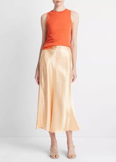 Satin Raw-Edge Paneled Slip Skirt in Skirts | Vince Timeless Dress, Slip Skirt, Shearling Coat, Satin Skirt, Stripe Skirt, Luxury Clothing, Raw Edge, The Line, Skirt Fashion