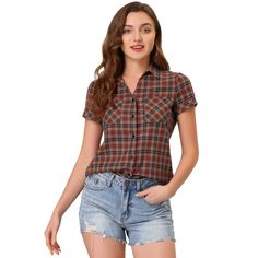 The classic plaid shirt can be mixed easily with a variety of styles. This plaid short-sleeved cotton shirt will become a quick go-to in your wardrobe. Style it with your favorite jeans or skirts for a casual look. Perfect for going out and traveling with friends. Occasions: Beach, weekend, gathering, daily, and so on. Plaid Button-up Short Sleeve Shirt, Plaid Short Sleeve Button-up Shirt, Plaid Short Sleeve Flannel Shirt With Button Closure, Plaid Flannel Shirt With Short Sleeves, Plaid Flannel Shirt With Short Sleeves And Button Closure, Casual Short Sleeve Flannel Shirt For Fall, Casual Short Sleeve Flannel Shirt, Casual Short Sleeve Flannel Shirt With Button Closure, Casual Plaid Short Sleeve Shirt With Button Closure