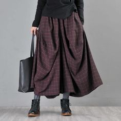 Red Cotton Harem Pants For Fall, Burgundy Cotton Wide Leg Pants, Plaid Wide-leg Cotton Pants, Plaid Cotton Wide-leg Pants, Fall Cotton Full-length Harem Pants, Burgundy Bottoms With Pockets For Fall, Burgundy Pants With Pockets For Fall, Fall Burgundy Pants With Pockets, Cotton Wide-leg Harem Pants For Fall