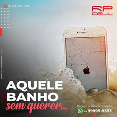 an advertisement for a cell phone repair company, with the image of a broken iphone