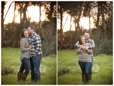 a man and woman are hugging in the grass