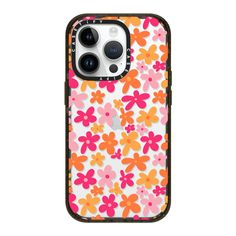 an orange and pink flower case for the iphone 11 / 12, with flowers on it