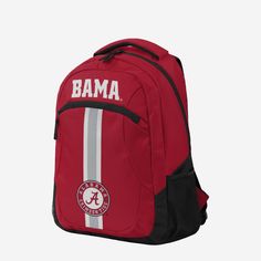 Lights, camera, action? More like, lights, camera, Alabama Crimson Tide Action Backpack! Because this backpack will make you the star of the show. Features High density zippers to help secure your bag Two dedicated exterior full zip pockets for all your goodies Two exterior side mesh pockets so you can store a little extra team spirit Padded handle to help you carry the team Padded mesh back to keep you comfortable while you do so Screen printed graphics so everyone knows who you're rooting for College Backpack With Zipper Closure, College Backpack With Standard Shape, Functional Nylon College Bags, Functional Nylon Bags For College, Lights Camera Action, College Backpack, Alabama Crimson, Alabama Crimson Tide, Crimson Tide