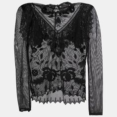 Find Great Style And Comfort While Wearing This Designer Top. Tailored Using The Best Fabric, The Creation Has Been Given Immense Detail. Style It With A Pair Of Jeans And Flats. Black Embroidered Lace Tops, Black Floral Embroidery Tops For Evening, Jeans And Flats, Designer Top, See By Chloe, Luxury Closet, Mesh Top, Chloe, Tops Designs