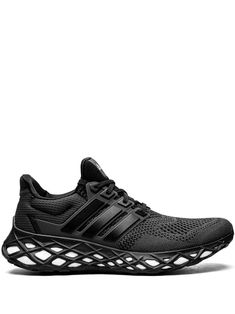 UltraBoost Web DNA sneakers from adidas featuring core black, knitted construction, round toe, flat rubber sole, front lace-up fastening, signature 3-Stripes logo and branded insole. These styles are supplied by a premium sneaker marketplace. Stocking only the most sought-after footwear, they source and curate some of the most hard to find sneakers from around the world.. Black And White Sneakers, Balenciaga Track, Adidas Ultraboost, Balenciaga Triple S, Adidas Ultra Boost, Ultra Boost, Summer Beach Wear, Derby Shoes, Athletic Sneakers