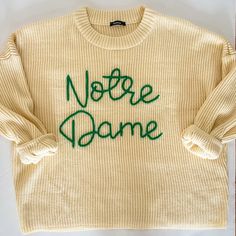 Be ready for game day or just show some school spirit with a hand embroidered collegiate sweater! These can be done in classic school colors or with any available color combination of your choosing. Just choose your colors in the personalization field during checkout.  If you don't see exact colors for your university, please message me, I would love to source something for you!  Yarns are 100% cotton and sweaters are 100% cotton or an acrylic blend based on selection. Sweaters have an oversized fit and ordering true to size will still give you plenty of room.  Care instructions: wash on delicate inside out and hang to try. Tumble inside out to soften. Avoid anything that might snag such as zippers or hooks. Hand Embroidered Sweater, Vintage Shamrock, Toddler Sweater, Waffle Knit Sweater, Drinking Shirts, Embroidered Sweater, Christmas Hoodies, Personalized Embroidered, School Colors