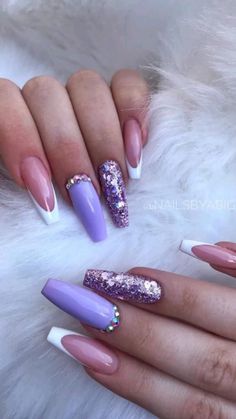 Cute Purple Acrylic Nails, Dope Nail Designs Purple, Aquarius Birthday Nails, Purple Acrylic Nails, Glow Nails, Classy Acrylic Nails, Long Acrylic Nails Coffin, Acrylic Nails Coffin Short