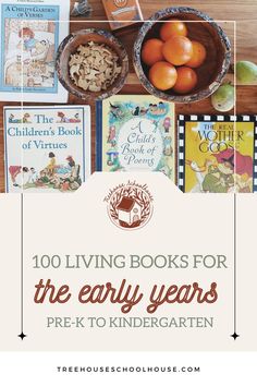 books for the early years are arranged on a table with oranges and other children's books