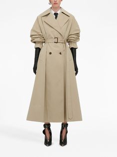 Alexander McQueen A-line Pleated Trench Coat - Farfetch Monochrome Trench Coat Outfit, Alexander Mcqueen Trench Coat, High Fashion Trench Coat, A Line Trench Coat, Trench Coat Outfit Dress, Chic Pleated Spring Outerwear, Elegant Oversized Belted Outerwear, Fall Pleated Outerwear For Office, Pleated Outerwear For Fall