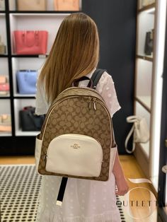 Large Court Monogram Backpack Khaki/chalk Handbags Designer Backpack With Zipper For On-the-go, Coach School Bag, Coach Leather Backpack With Zipper Pocket, Coach Travel Backpack With Zipper Pocket, White Coach Backpack For Travel, Coach Leather Backpack With Zipper For Travel, Modern Coach Backpack With Zipper Closure, Luxury Coach Backpack With Zipper Closure, Coach School Backpack With Zipper Closure