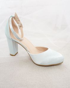 An all-time classic and elegant style with simplicity of satin heels and removable ankle strap.DETAILS:HEEL HEIGHT: 3 inchesCOLORS AVAILABLE: White, Ivory, Navy, Burgundy, and Light BlueUPPER: Synthetic upper and liningMATERIALS: Mandmade outsoleSTYLE NAME: SARAH Light Blue Round Toe Heels For Wedding, Light Blue Block Heel Party Heels, Light Blue Ankle Strap Wedding Shoes, Light Blue Closed Toe Heels With 4-inch Heel, Light Blue 4-inch Block Heels, Short Heels, Satin Heels, Evening Shoes, Blue Satin