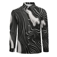 Suminagashi Art Style Floating Ink Elegant Pattern Long Sleeve Shirt Black Long Sleeve Tops With Abstract Print, Black Long Sleeve Top With Abstract Print, Casual Long Sleeve Shirt With Graffiti Print, Trendy Long Sleeve Shirt With Abstract Print, Artistic Long Sleeve Shirt With Graphic Print, Long Sleeve Shirt With Sublimation Print, Trendy Cotton Shirt With Abstract Print, Casual White Shirt With Unique Print, Long Sleeve Shirt With Sublimation Print, Relaxed Fit