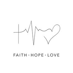 the word faith hope love written in black and white on a white background with a heart