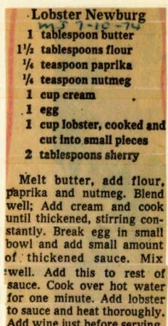 an old newspaper article with instructions on how to use the loofer newburg tablepoon butter